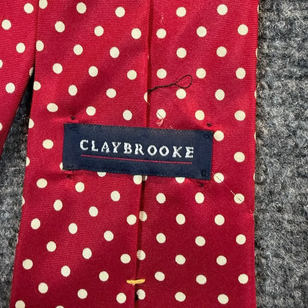 Claybrooke Mens 100% Silk Red White Polka Dot Print Neck Tie